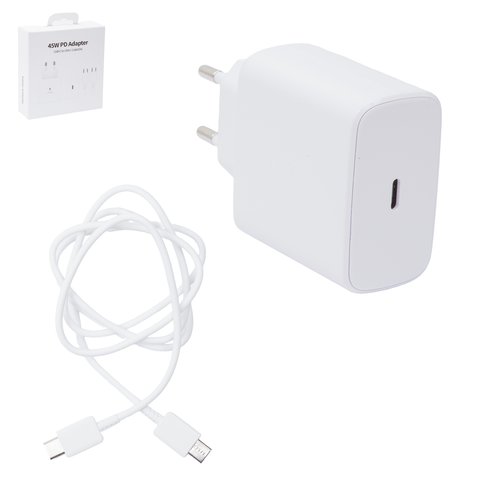 Сетевое зарядное устройство EP TA845, 45 Вт, Power Delivery PD , белый, c кабелем USB тип C к USB тип C, 1 порт, service pack box