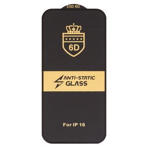 Захисне скло ESD 6D для Apple iPhone 15, iPhone 16, сумісне з чохлом, Full Screen, Anti Static, без упаковки , чорний