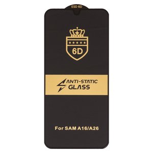 Захисне скло ESD 6D для Samsung A165 Galaxy A16, A166 Galaxy A16 5G, A175 Galaxy A17 4G, A266 Galaxy A26, M166 Galaxy M16, сумісне з чохлом, Full Glue, Anti Static, без упаковки , чорний