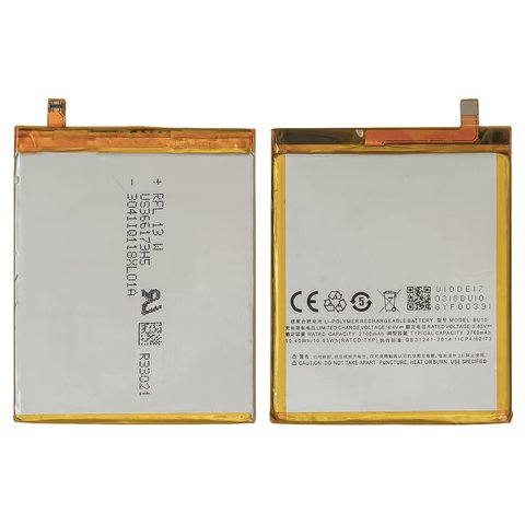 Batería BU10 puede usarse con Meizu U10, Li Polymer, 3.85 V, 2760 mAh, Original PRC 