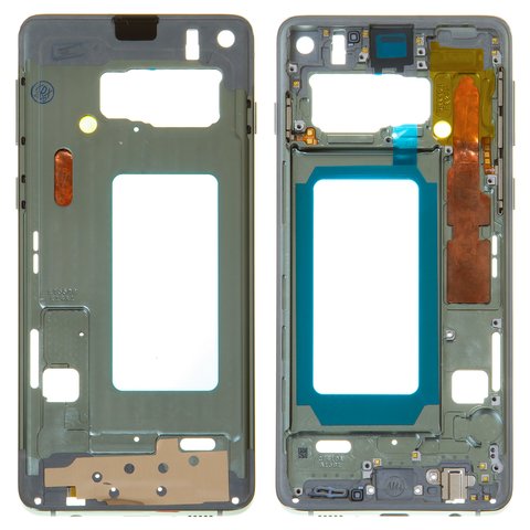 Housing Middle Part compatible with Samsung G973 Galaxy S10, green, with side button, LCD binding frame 