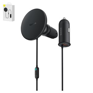 Car Charger Baseus CW01 Magnetic, black, with cable, with button, 40 W, 1 output, 12 24 V  #SUCX040001