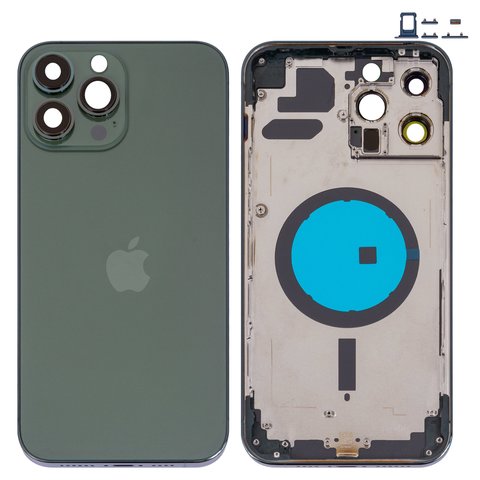 Housing compatible with iPhone 13 Pro Max, green, with SIM card holders, with side buttons, alpine green 
