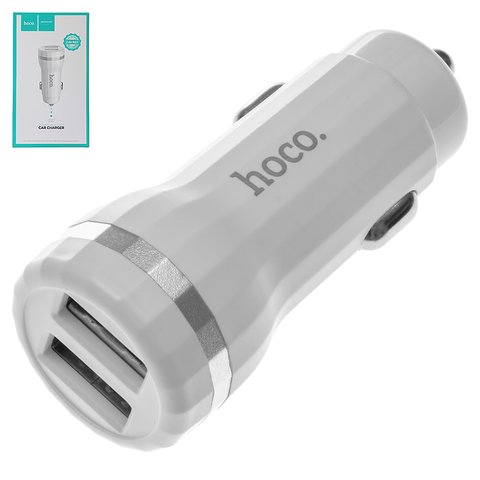 Автомобільний зарядний пристрій Hoco Z27, 2 USB виходи 5В 2,4А , біле