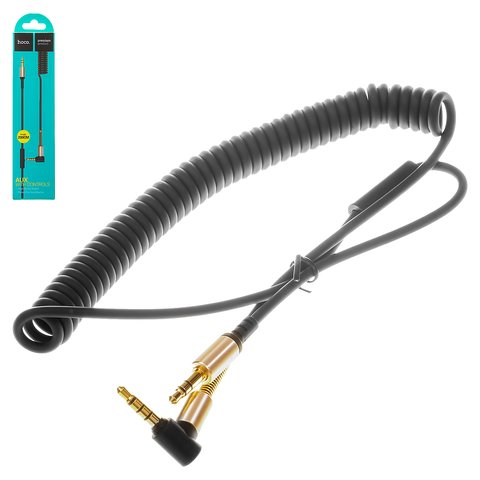 AUX кабель Hoco UPA02, TRS 3.5 мм, TRRS 3.5 мм, 200 см, черный, с микрофоном, пружина , Г образный