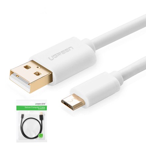 USB Cable UGREEN, USB type A, micro USB type B, 100 cm, 2 A, white  #6957303818488