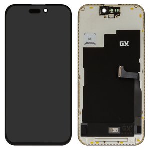 LCD compatible with iPhone 15 Pro, black, with frame, without IC, OLED , GX OEM hard 