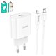 Adaptador de red Hoco C94A, 20 W, Power Delivery (PD), Fast Charge, blanco, con cable USB tipo C - Lightning para Apple, 1 puerto, #6931474762184