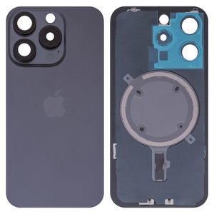 Panel trasero de carcasa puede usarse con iPhone 15 Pro, negra, con vidrio de cámara, HC