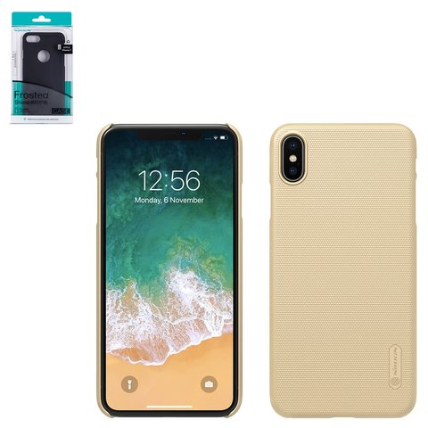 Чохол Nillkin Super Frosted Shield для iPhone XS Max, золотистий, матовий, з підставкою, без отвору під логотип, пластик, #6902048163171