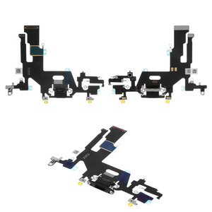 Шлейф для iPhone 11, конектора навушників, конектора зарядки, чорний, з мікрофоном, High Copy