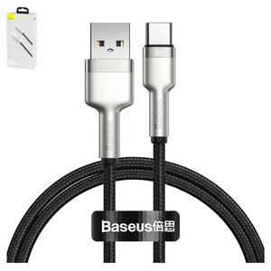 USB кабель Baseus Cafule Series Metal, USB тип C, USB тип A, 100 см, 66 Вт, 6 А, чорний, в нейлоновому обплетенні, #CAKF000101