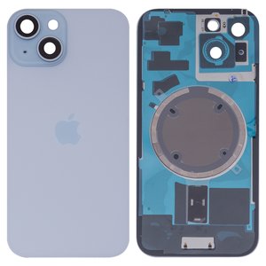 Задняя панель корпуса для iPhone 15, голубая, со стеклом камеры, HC