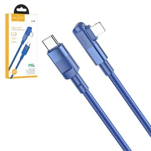 USB кабель Hoco U108, USB тип C, Lightning, 200 см, 20 Вт, синій, Г подібний, в нейлоновому обплетенні, #6931474764874