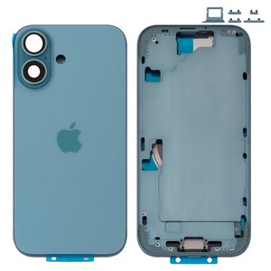 Корпус для iPhone 16, зеленый, с держателем SIM карты, с боковыми кнопками, Original PRC , EU Version, teal